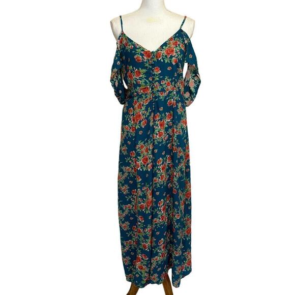 J. Gee blue floral maxi sundress, small, tropical, vacation, flowy, colorful - Picture 1 of 7